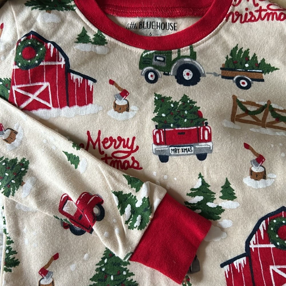 Little Blue House Kids Boys Country Christmas Red Truck Pajama Set Size 6 - Picture 3 of 8